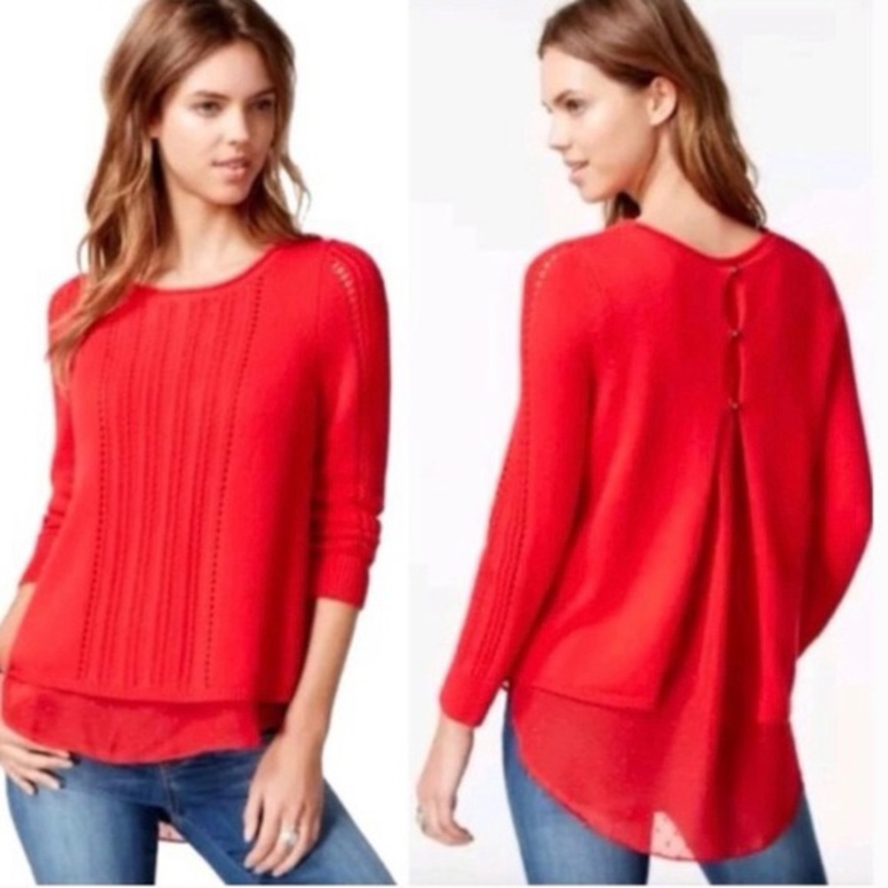 Lucky Brand Red Scoop Neck Layered Sweater